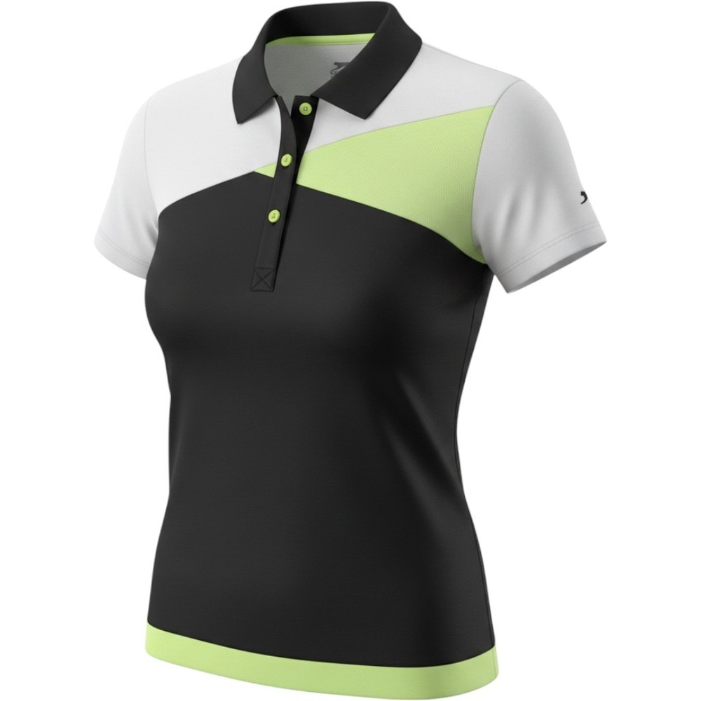 Slazenger Womens Golf Polo Shirt Black White Lime Green Colorblock XS RN104141